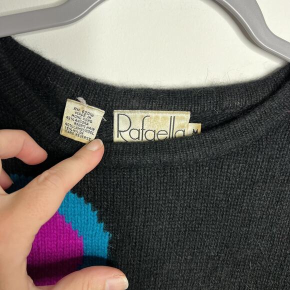 VINTAGE Rafaella Sweater Womens‎ Medium Black Angora Lambswool Polka Dot 90s - Picture 4 of 8